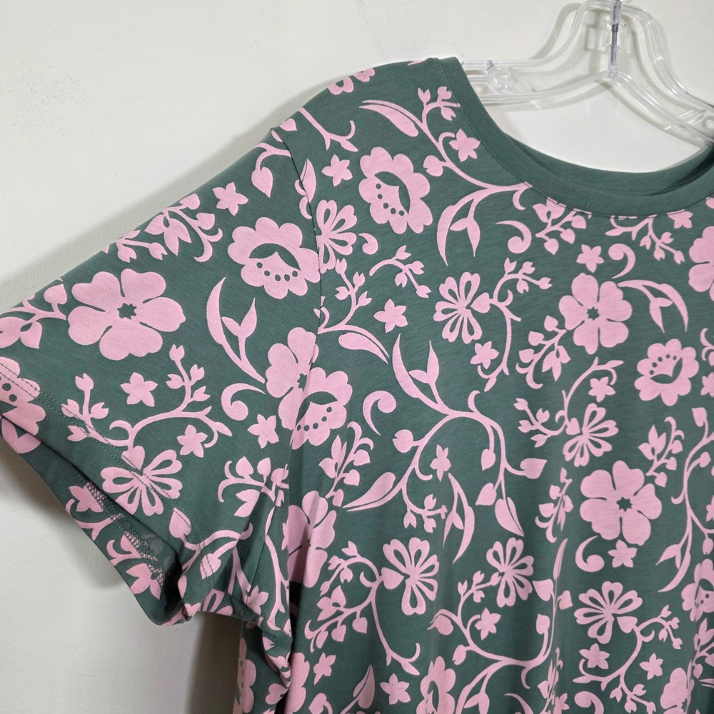 Lands End Womens T Shirt Pink Floral Sage Green Cotton Short Sleeve Casual XL - Picture 4 of 11